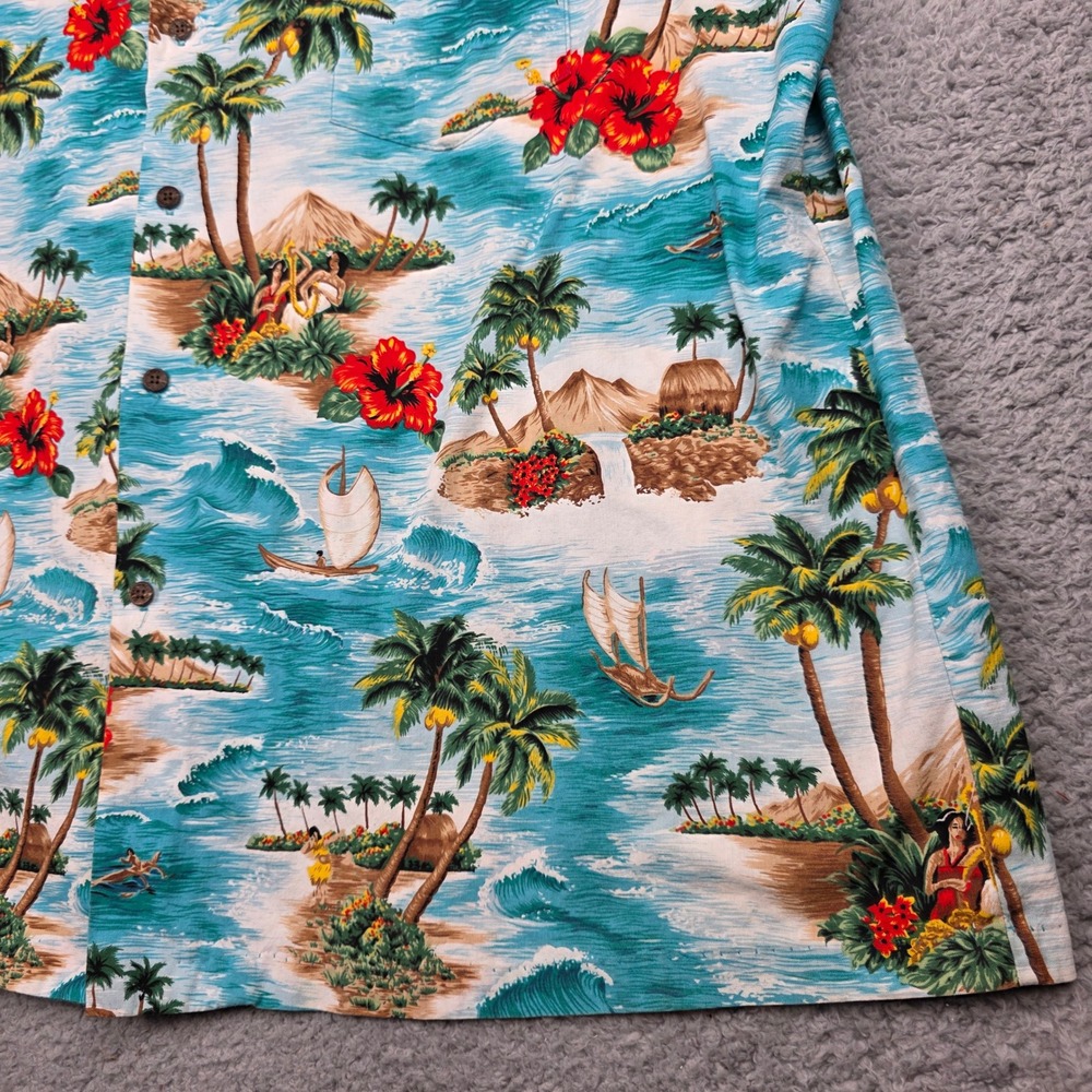 RJC Hawaiian Shirt Mens 4XL Blue Vintage Made in USA Cotton Tropical Scenic Tiki - Picture 8 of 12